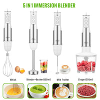 MOOKA FAMILY 5 - in - 1 Immersion Blender Set, 1100W 12 - Speed Hand Stick Blender with 600ml Beaker, 500ml Food Processor, Egg Whisk, Milk Frother, White - 7DAY'S