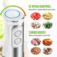 MOOKA FAMILY 5 - in - 1 Immersion Blender Set, 1100W 12 - Speed Hand Stick Blender with 600ml Beaker, 500ml Food Processor, Egg Whisk, Milk Frother, White - 7DAY'S