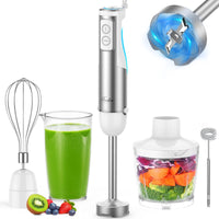 MOOKA FAMILY 5 - in - 1 Immersion Blender Set, 1100W 12 - Speed Hand Stick Blender with 600ml Beaker, 500ml Food Processor, Egg Whisk, Milk Frother, White - 7DAY'S