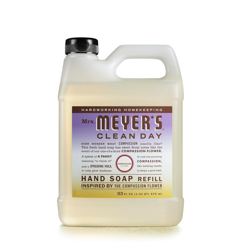 MRS. MEYER'S CLEAN DAY Hand Soap Refill, Made with Essential Oils, Biodegradable Formula, Compassion Flower, Packaging May Vary, 33 fl. oz - 7DAY'S