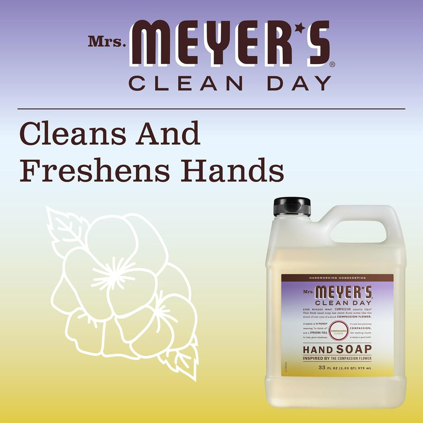 MRS. MEYER'S CLEAN DAY Hand Soap Refill, Made with Essential Oils, Biodegradable Formula, Compassion Flower, Packaging May Vary, 33 fl. oz - 7DAY'S