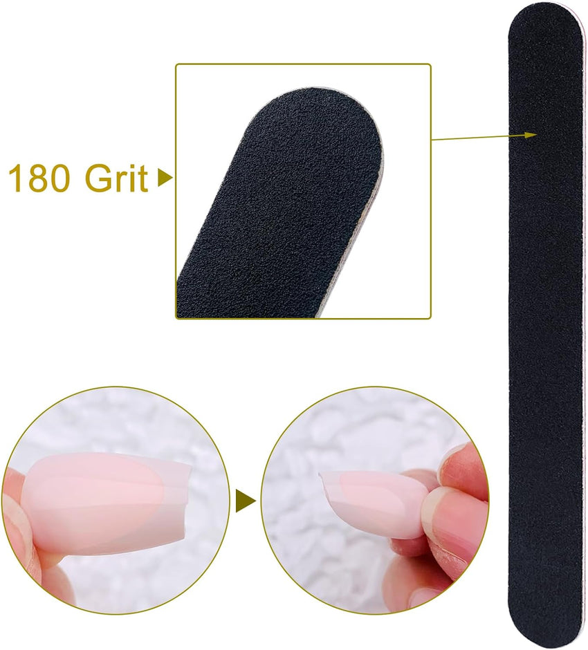 Nail File 10 PCS Professional Double Sided 100/180 Grit Nail Files Emery Board Black Manicure Pedicure Tool and Nail Buffering Files - 7DAY'S