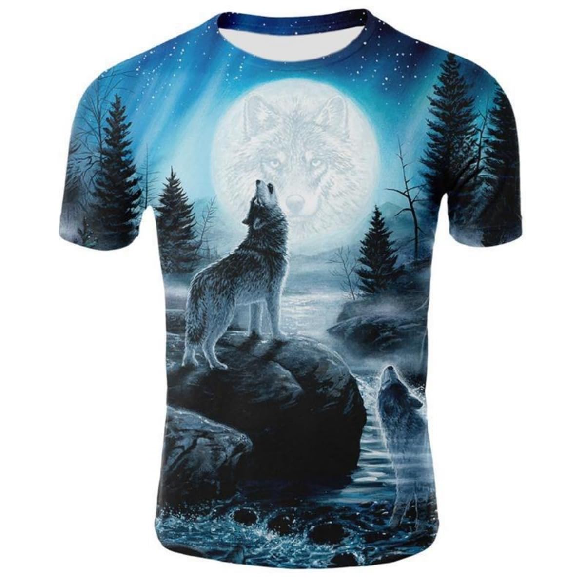 New T-Shirt with Short Sleeves for Men and Women in Summer with 3D Printed Wolf Pattern for Men. - 7DAY'S