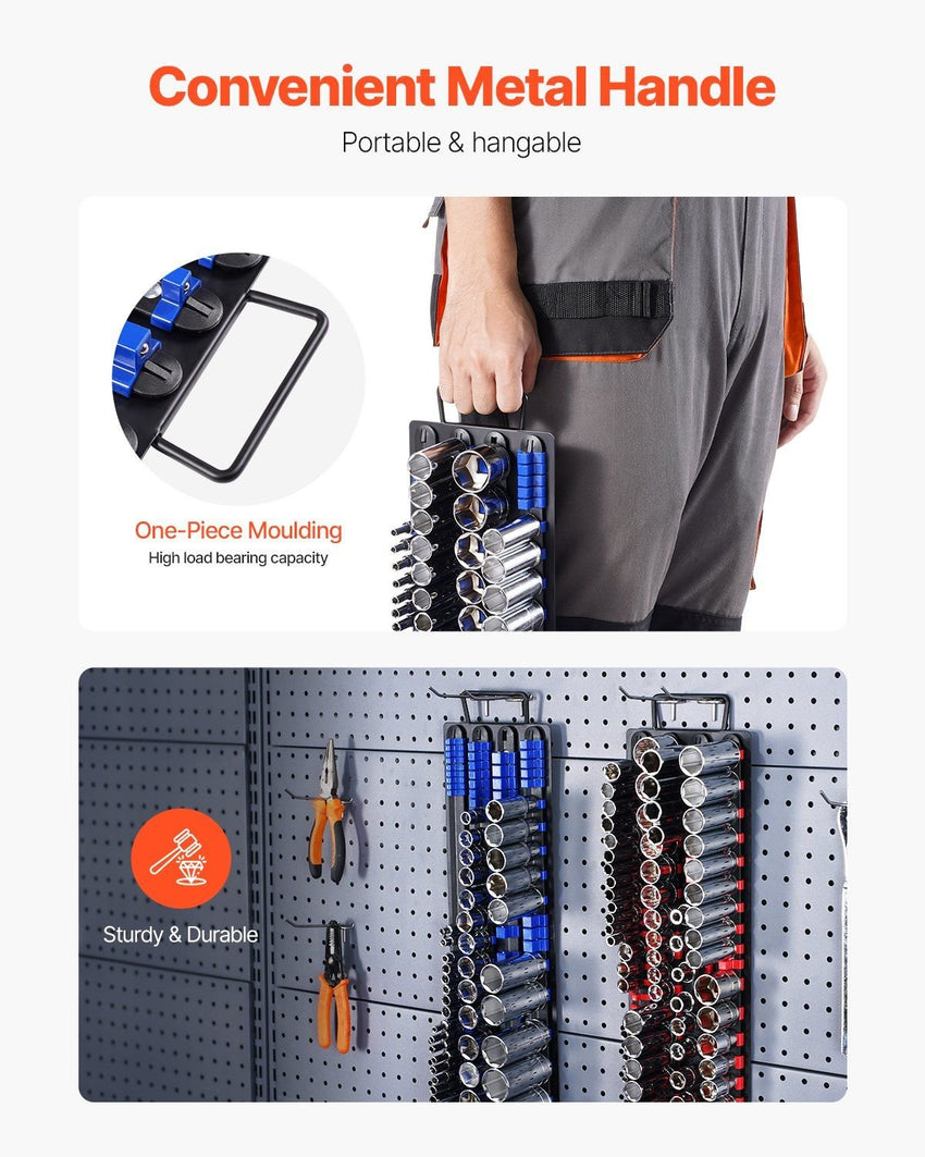 Newly Upgraded! Portable Socket Organizer Set 2PCS 160 Clips Steel Socket Tray Metric/SAE - 7DAY'S