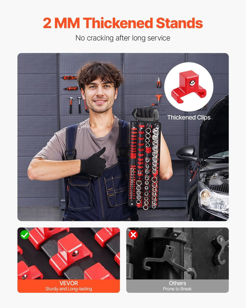 Newly Upgraded! Portable Socket Organizer Set 2PCS 160 Clips Steel Socket Tray Metric/SAE - 7DAY'S