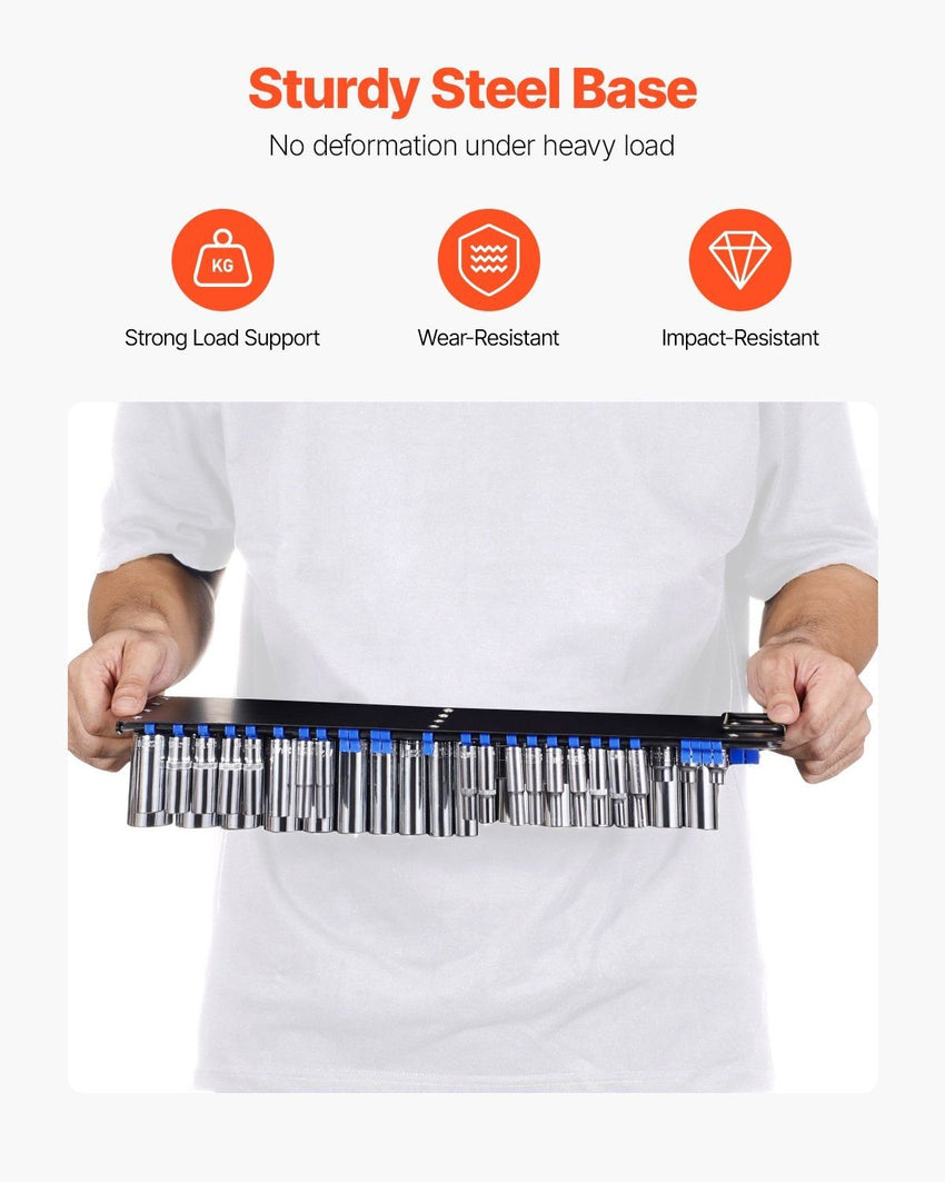 Newly Upgraded! Portable Socket Organizer Set 2PCS 160 Clips Steel Socket Tray Metric/SAE - 7DAY'S