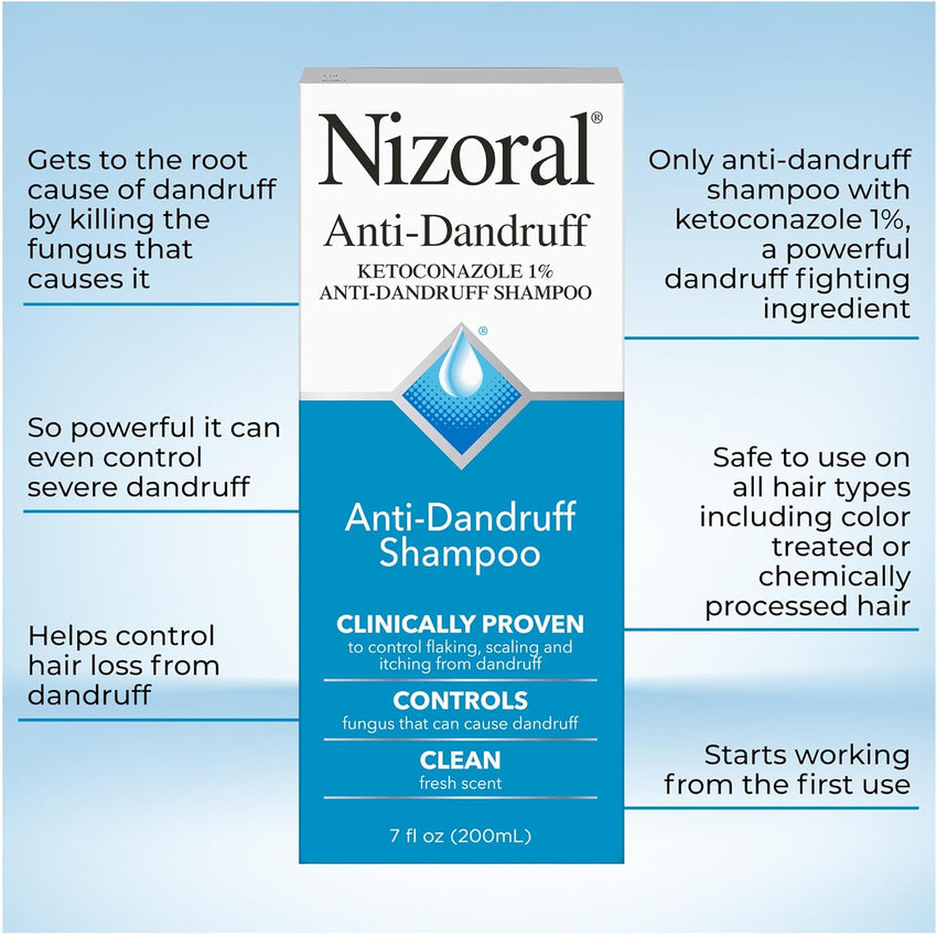 Nizoral Anti - Dandruff Shampoo with 1% Ketoconazole, Fresh Scent, 7 Fl Oz - 7DAY'S