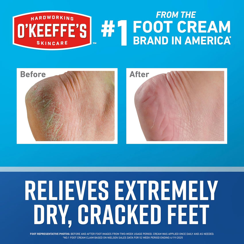 O'Keeffe's for Healthy Feet Foot Cream - 3.2 oz Jar (1 Pack) - Guaranteed Relief for Extremely Cracked, Dry Feet, Repairing Skincare, Instantly Boosts and Retains Moisture Levels - 7DAY'S