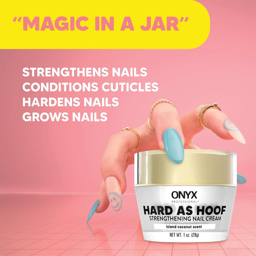 Onyx Professional Hard as Hoof Nail Strengthening Cream with Coconut Scent, Nail Growth & Conditioning Cuticle Cream Stops Splits, Chips, Cracks & Strengthens Nails, 1 oz - 7DAY'S