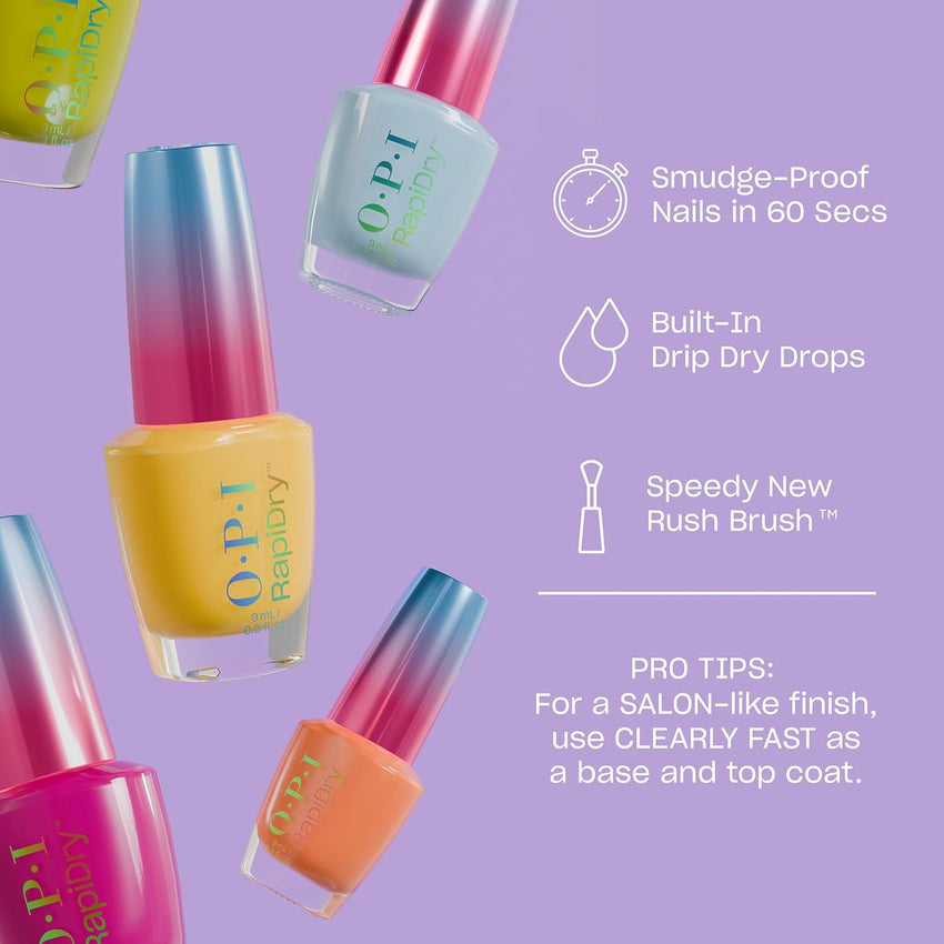OPI RapiDry Quick Dry Nail Polish Colors | Opaque, Crème, Shimmer Shades with Clear Protective Base & Shine - Boosting Top Coat | Vegan, Smudge Proof, and Fast Drying in 60 Seconds - 7DAY'S
