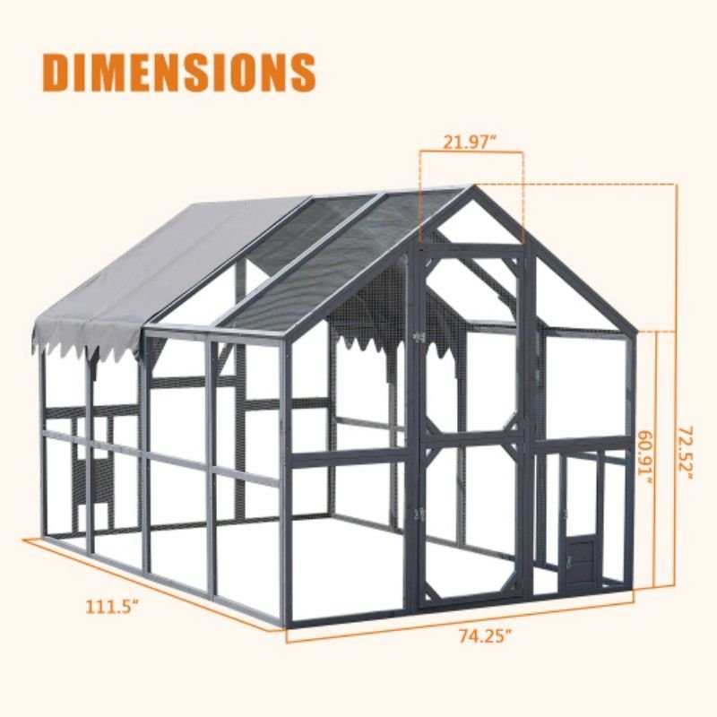 Outdoor Chicken Coop Enclosures 110" Large Kitten Playpen ,Upgrade Waterproof Cover - GREY - 7DAY'S