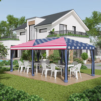 Outsunny 10' x 20' Pop - Up Canopy Tent Gazebo with American Flag Print and 6 Mesh Sidewalls, for Outdoor Events - 7DAY'S