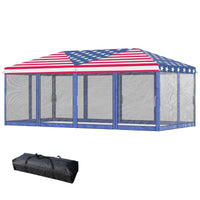Outsunny 10' x 20' Pop - Up Canopy Tent Gazebo with American Flag Print and 6 Mesh Sidewalls, for Outdoor Events - 7DAY'S