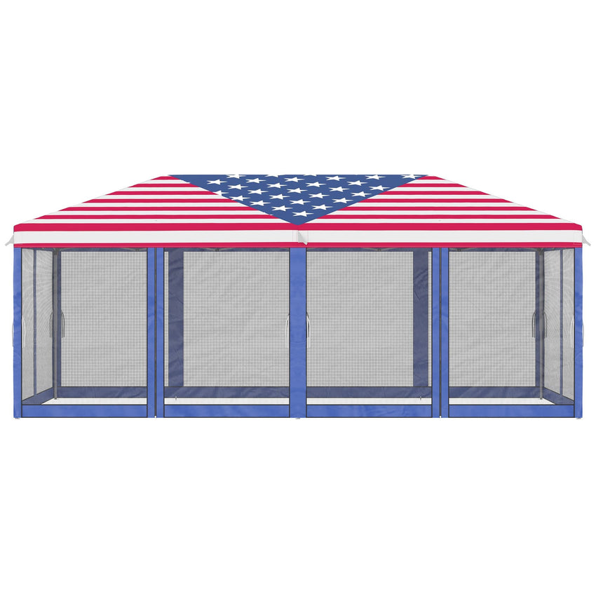 Outsunny 10' x 20' Pop - Up Canopy Tent Gazebo with American Flag Print and 6 Mesh Sidewalls, for Outdoor Events - 7DAY'S