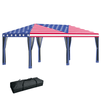 Outsunny 10' x 20' Pop - Up Canopy Tent Gazebo with American Flag Print and 6 Mesh Sidewalls, for Outdoor Events - 7DAY'S