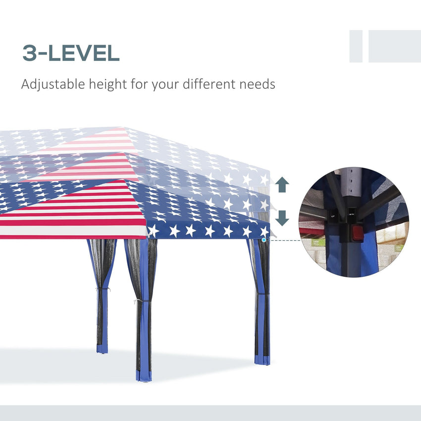 Outsunny 10' x 20' Pop - Up Canopy Tent Gazebo with American Flag Print and 6 Mesh Sidewalls, for Outdoor Events - 7DAY'S
