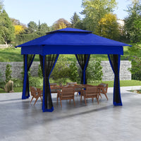 Outsunny 11 x 11 Pop - Up Canopy Gazebo Outdoor Patio Event Tent with Zipper Netting,Carry Bag, UV Protection for Backyard & Garden, Blue - 7DAY'S