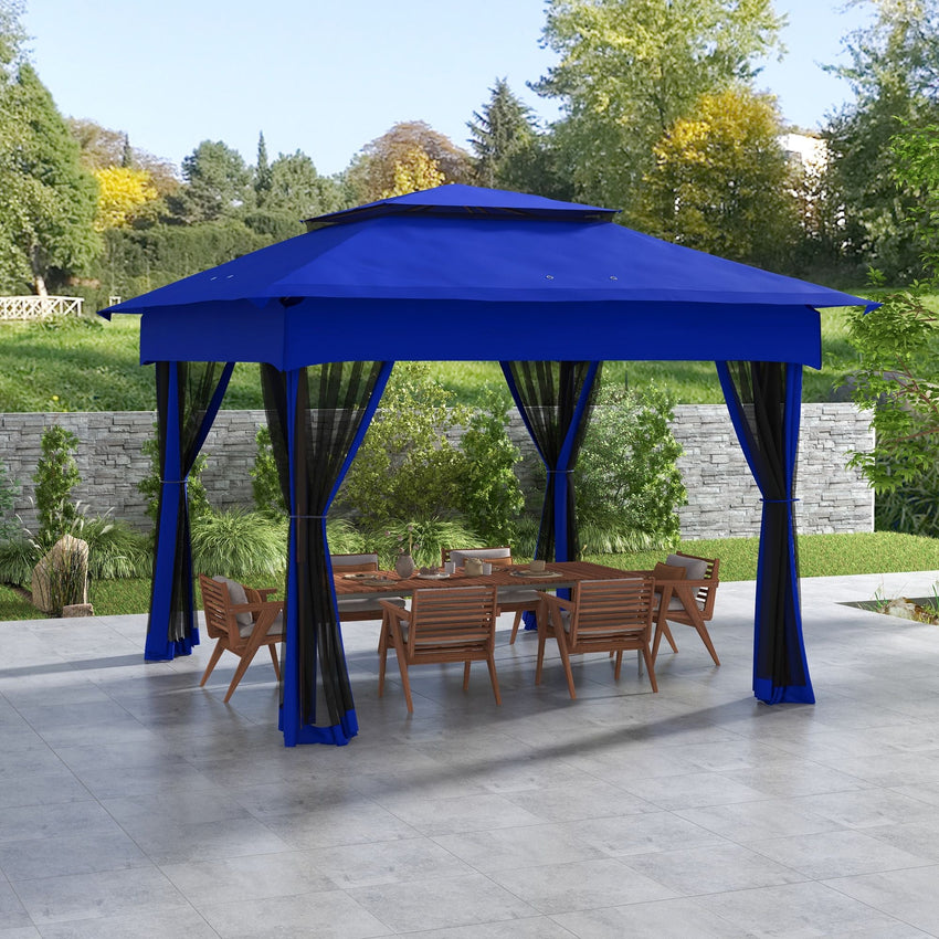 Outsunny 11 x 11 Pop - Up Canopy Gazebo Outdoor Patio Event Tent with Zipper Netting,Carry Bag, UV Protection for Backyard & Garden, Blue - 7DAY'S