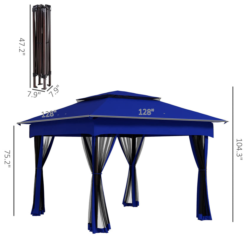 Outsunny 11 x 11 Pop - Up Canopy Gazebo Outdoor Patio Event Tent with Zipper Netting,Carry Bag, UV Protection for Backyard & Garden, Blue - 7DAY'S