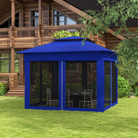 Outsunny 11 x 11 Pop - Up Canopy Gazebo Outdoor Patio Event Tent with Zipper Netting,Carry Bag, UV Protection for Backyard & Garden, Blue - 7DAY'S