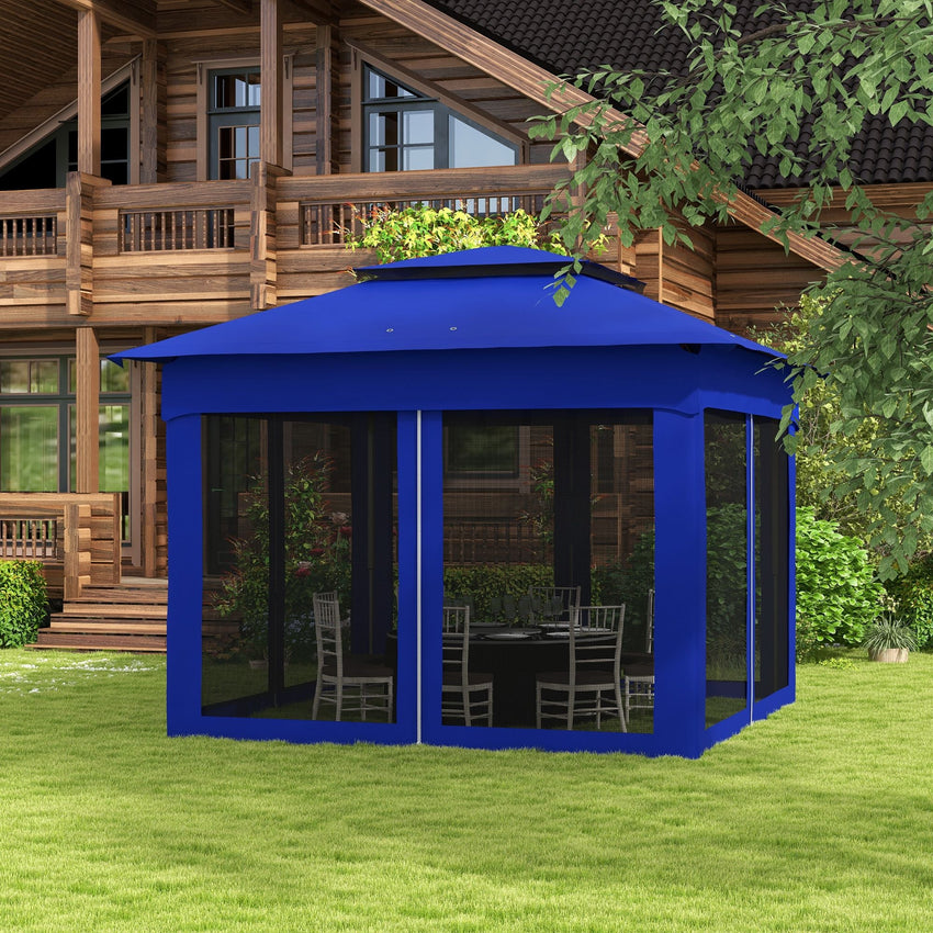 Outsunny 11 x 11 Pop - Up Canopy Gazebo Outdoor Patio Event Tent with Zipper Netting,Carry Bag, UV Protection for Backyard & Garden, Blue - 7DAY'S