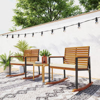 Outsunny Acacia Wood Outdoor Lawn Rocking Chair Set of 2, Outdoor Patio Rocking Chairs with Armrests, Cushion, Cream White - 7DAY'S