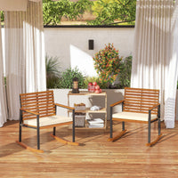 Outsunny Acacia Wood Outdoor Lawn Rocking Chair Set of 2, Outdoor Patio Rocking Chairs with Armrests, Cushion, Cream White - 7DAY'S