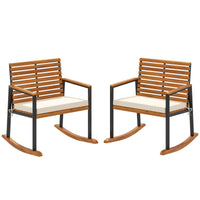Outsunny Acacia Wood Outdoor Lawn Rocking Chair Set of 2, Outdoor Patio Rocking Chairs with Armrests, Cushion, Cream White - 7DAY'S