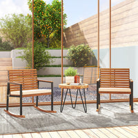Outsunny Acacia Wood Outdoor Lawn Rocking Chair Set of 2, Outdoor Patio Rocking Chairs with Armrests, Cushion, Cream White - 7DAY'S