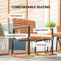 Outsunny Acacia Wood Outdoor Lawn Rocking Chair Set of 2, Outdoor Patio Rocking Chairs with Armrests, Cushion, Cream White - 7DAY'S