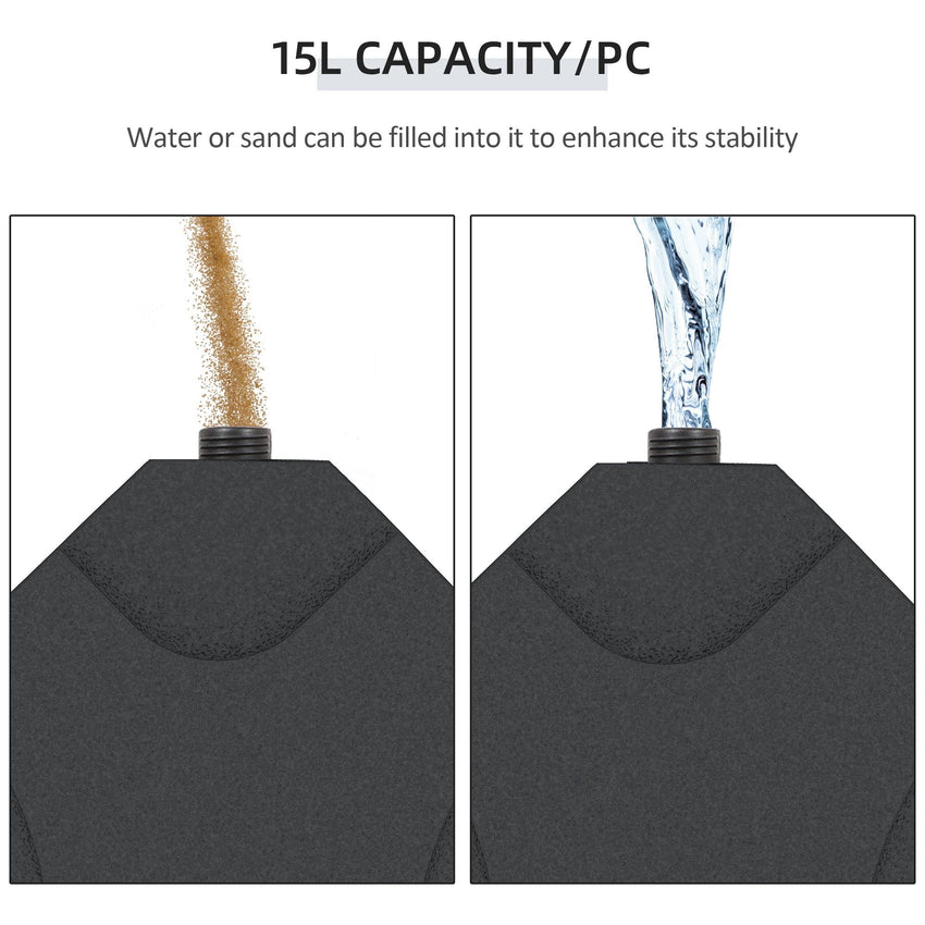 Outsunny Cantilever Patio Umbrella Base, 4 - Piece Offset Stand, 158 lb Sand or 60L Water Capacity, Black - 7DAY'S