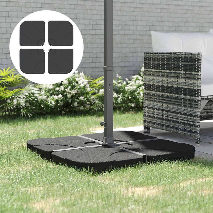 Outsunny Cantilever Patio Umbrella Base, 4 - Piece Offset Stand, 158 lb Sand or 60L Water Capacity, Black - 7DAY'S