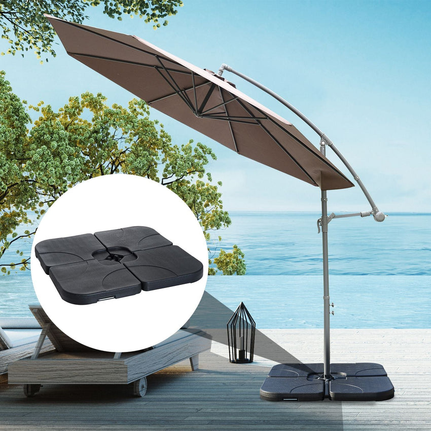 Outsunny Cantilever Patio Umbrella Base, 4 - Piece Offset Stand, 158 lb Sand or 60L Water Capacity, Black - 7DAY'S