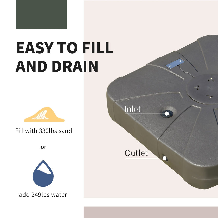 Outsunny Cantilever Umbrella Base with Wheels 330 lbs Sand 286 lbs Water Heavy Duty Coffee - 7DAY'S