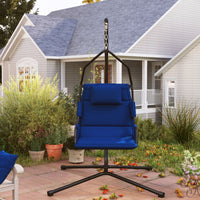 Outsunny Hammock Chair with Stand and PA Coating Cushion, Hanging Swing Chair with Steel Frame for Indoor and Outdoor, Dark Blue - 7DAY'S