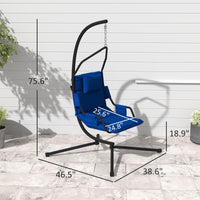 Outsunny Hammock Chair with Stand and PA Coating Cushion, Hanging Swing Chair with Steel Frame for Indoor and Outdoor, Dark Blue - 7DAY'S