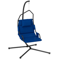 Outsunny Hammock Chair with Stand and PA Coating Cushion, Hanging Swing Chair with Steel Frame for Indoor and Outdoor, Dark Blue - 7DAY'S