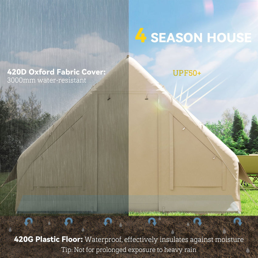 Outsunny Inflatable Camping Tent with Hand Pump, 4 Season Blow Up Tent, Waterproof and Windproof with Mesh Windows and Doors - 7DAY'S