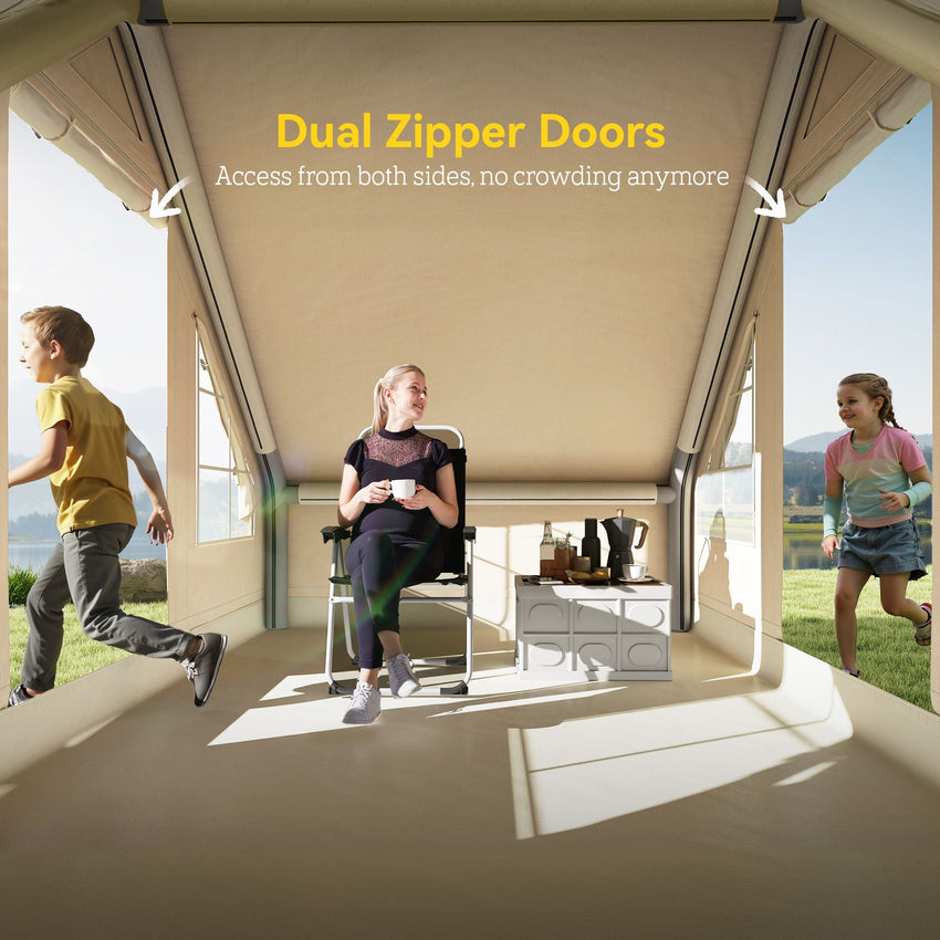 Outsunny Inflatable Camping Tent with Hand Pump, 4 Season Blow Up Tent, Waterproof and Windproof with Mesh Windows and Doors - 7DAY'S