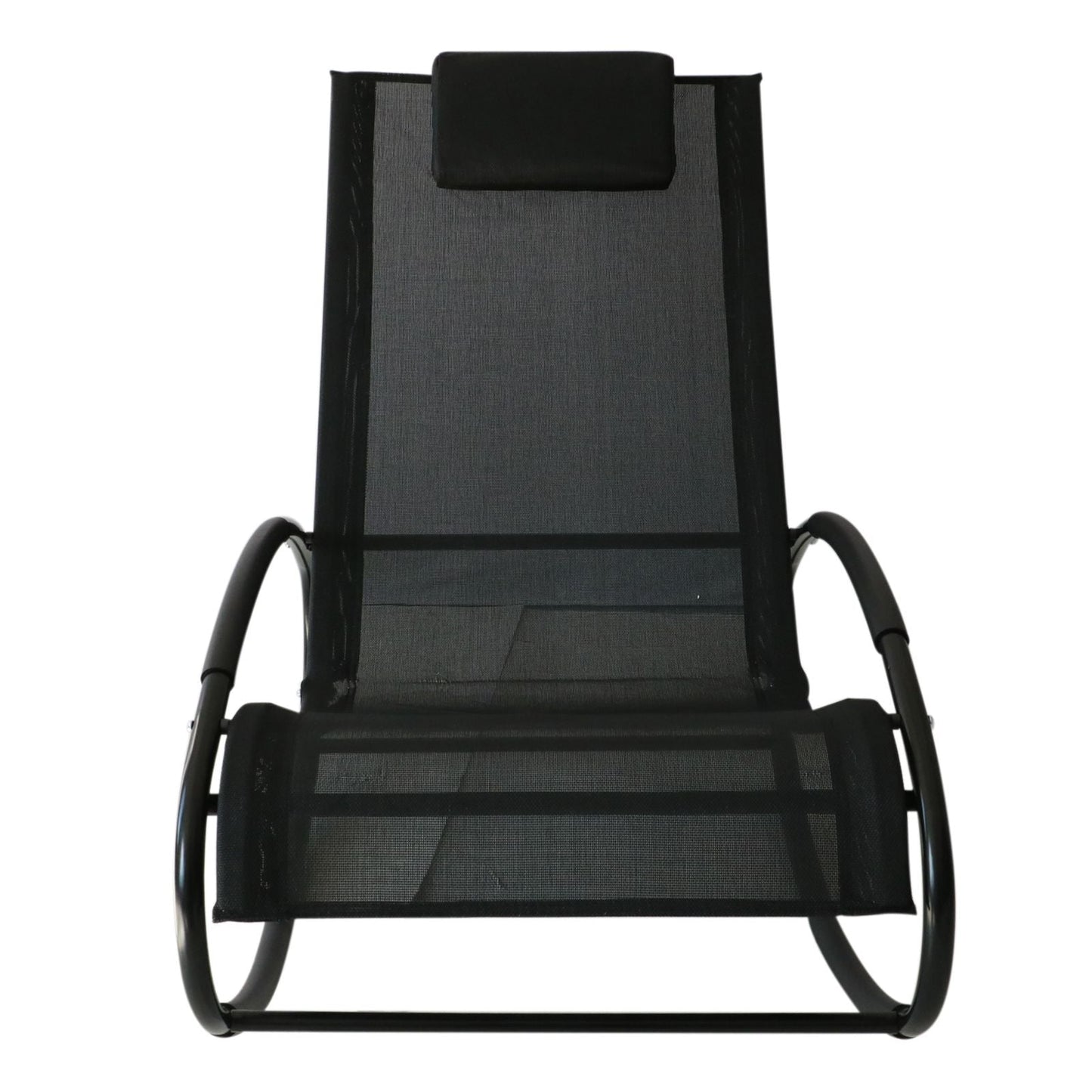 Outsunny Patio Rocking Chair, Outdoor Chaise Lounger with Headrest Pillow and Breathable Fabric for Backyard, Living Room, Deck and Poolside, Black - 7DAY'S