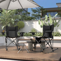 Outsunny Portable Outdoor Folding Rocking Camping Chairs with Headrest, Cooler Bag, Cup Holder, Carry Bag, 2 Pack, Black - 7DAY'S