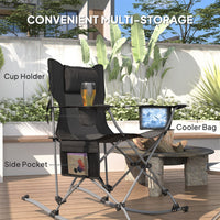 Outsunny Portable Outdoor Folding Rocking Camping Chairs with Headrest, Cooler Bag, Cup Holder, Carry Bag, 2 Pack, Black - 7DAY'S