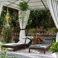 Outsunny Set of 2 Wicker Chaise Lounge Chair Outdoor Patio Lounger with Adjustable Back, Wheels, Cushion, and Armrests, Gray - 7DAY'S