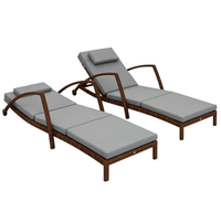 Outsunny Set of 2 Wicker Chaise Lounge Chair Outdoor Patio Lounger with Adjustable Back, Wheels, Cushion, and Armrests, Gray - 7DAY'S