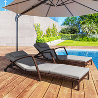 Outsunny Set of 2 Wicker Chaise Lounge Chair Outdoor Patio Lounger with Adjustable Back, Wheels, Cushion, and Armrests, Gray - 7DAY'S