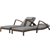 Outsunny Set of 2 Wicker Chaise Lounge Chair Outdoor Patio Lounger with Adjustable Back, Wheels, Cushion, and Armrests, Gray - 7DAY'S