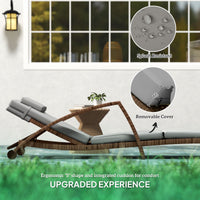 Outsunny Set of 2 Wicker Chaise Lounge Chair Outdoor Patio Lounger with Adjustable Back, Wheels, Cushion, and Armrests, Gray - 7DAY'S