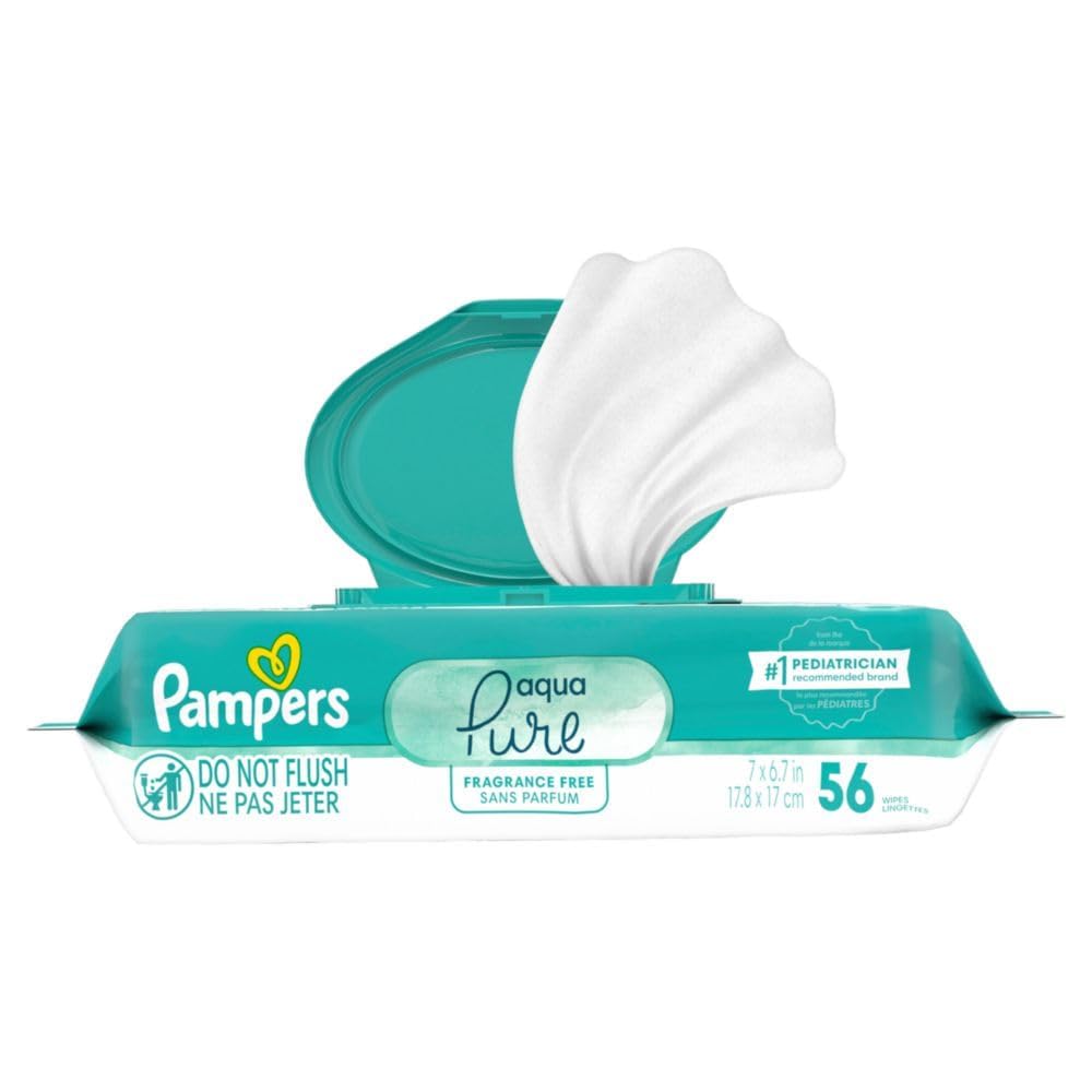Pampers Baby Wipes Aqua Pure, 99% water - based wipes, Hypoallergenic and Unscented Baby Wipes, 672 Wipes Total (12 Flip - Top Packs) - 7DAY'S
