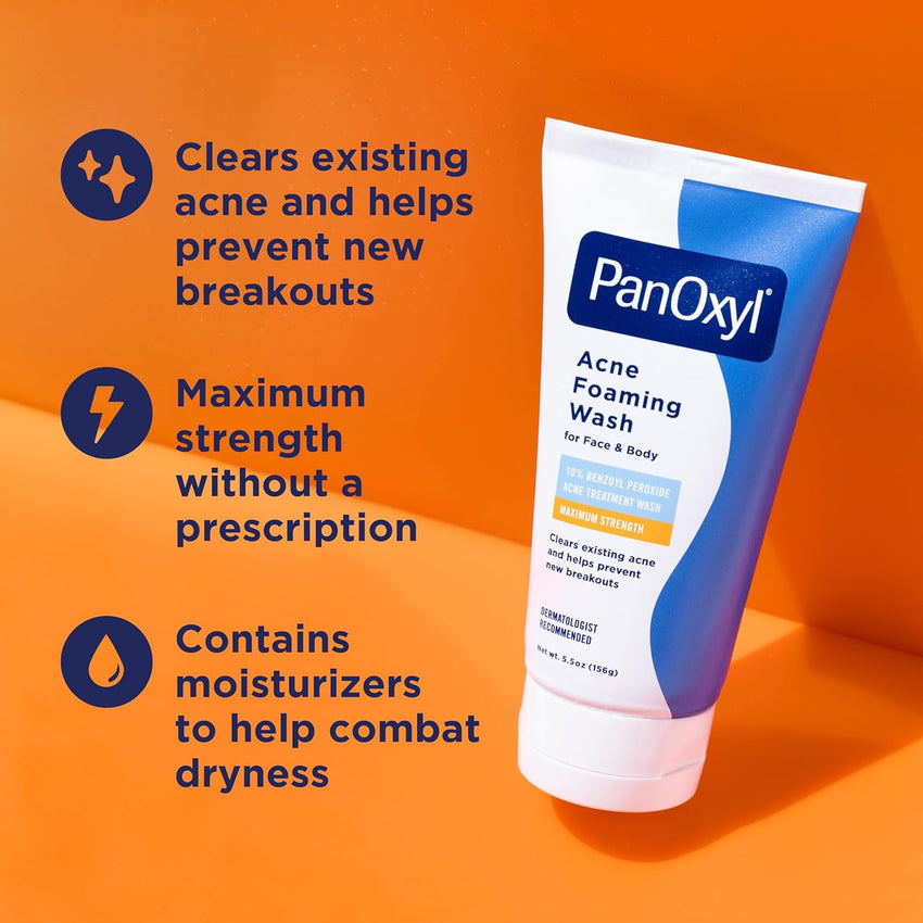 PanOxyl Acne Foaming Wash Benzoyl Peroxide 10% Maximum Strength Antimicrobial, 5.5 Oz - 7DAY'S