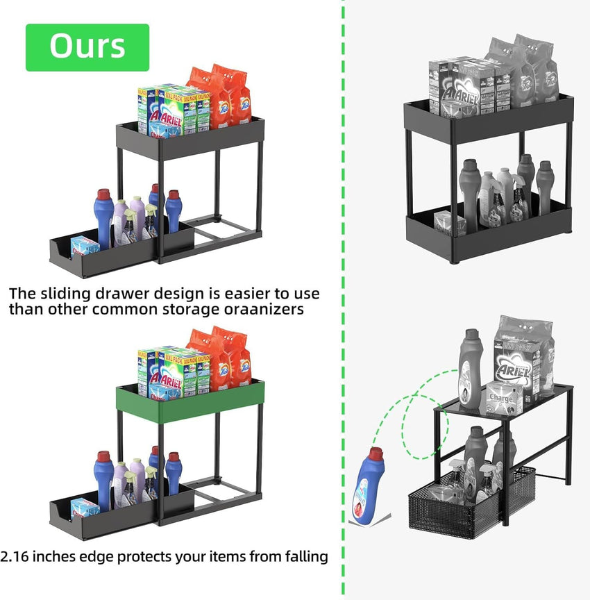 Paquete De 1 Organizador Debajo Del Fregadero, Organizadores De Gabinete De Baño, Cajón Deslizante De 2 Niveles Para Ganchos Para Colgar Tazas, Estante De Almacenamiento Multiusos Para Cocina Y - 7DAY'S